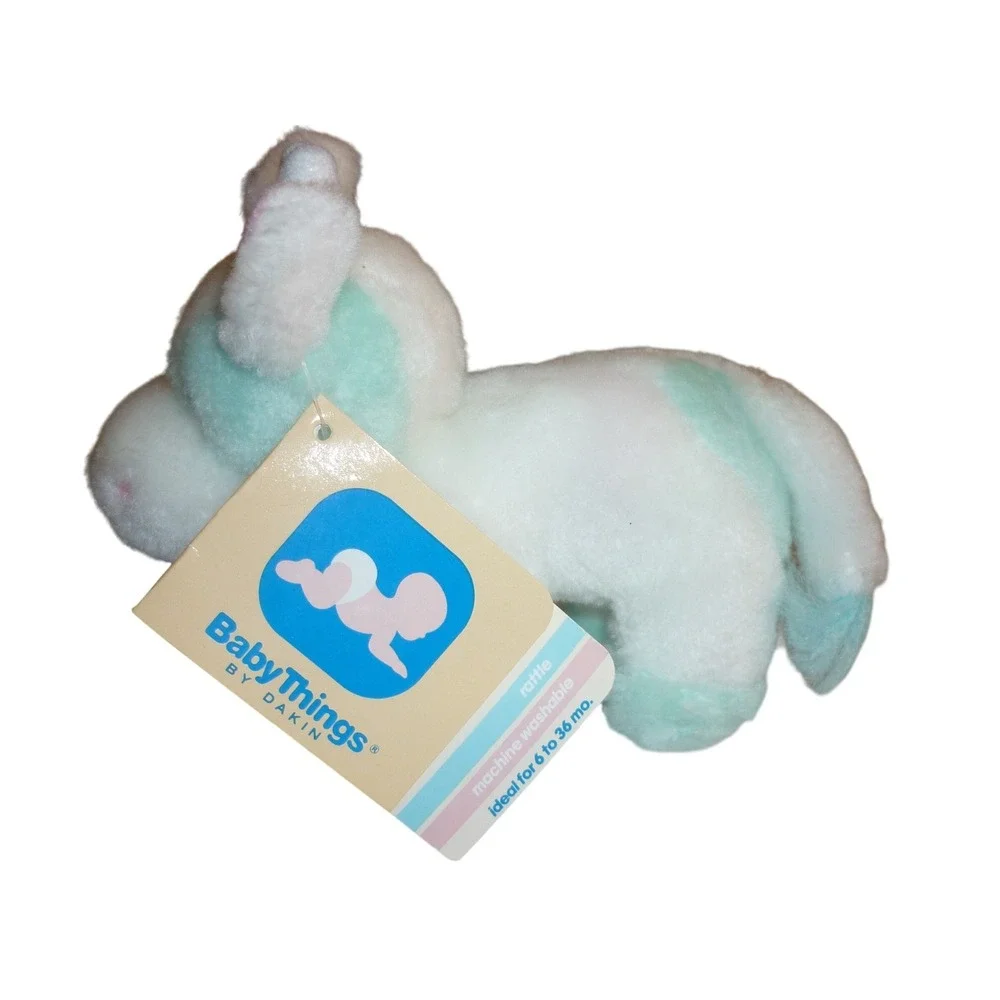 Vintage Dakin Baby Things Cow Plush Rattle Mint Green White 1980s NEW‎ WITH TAGS