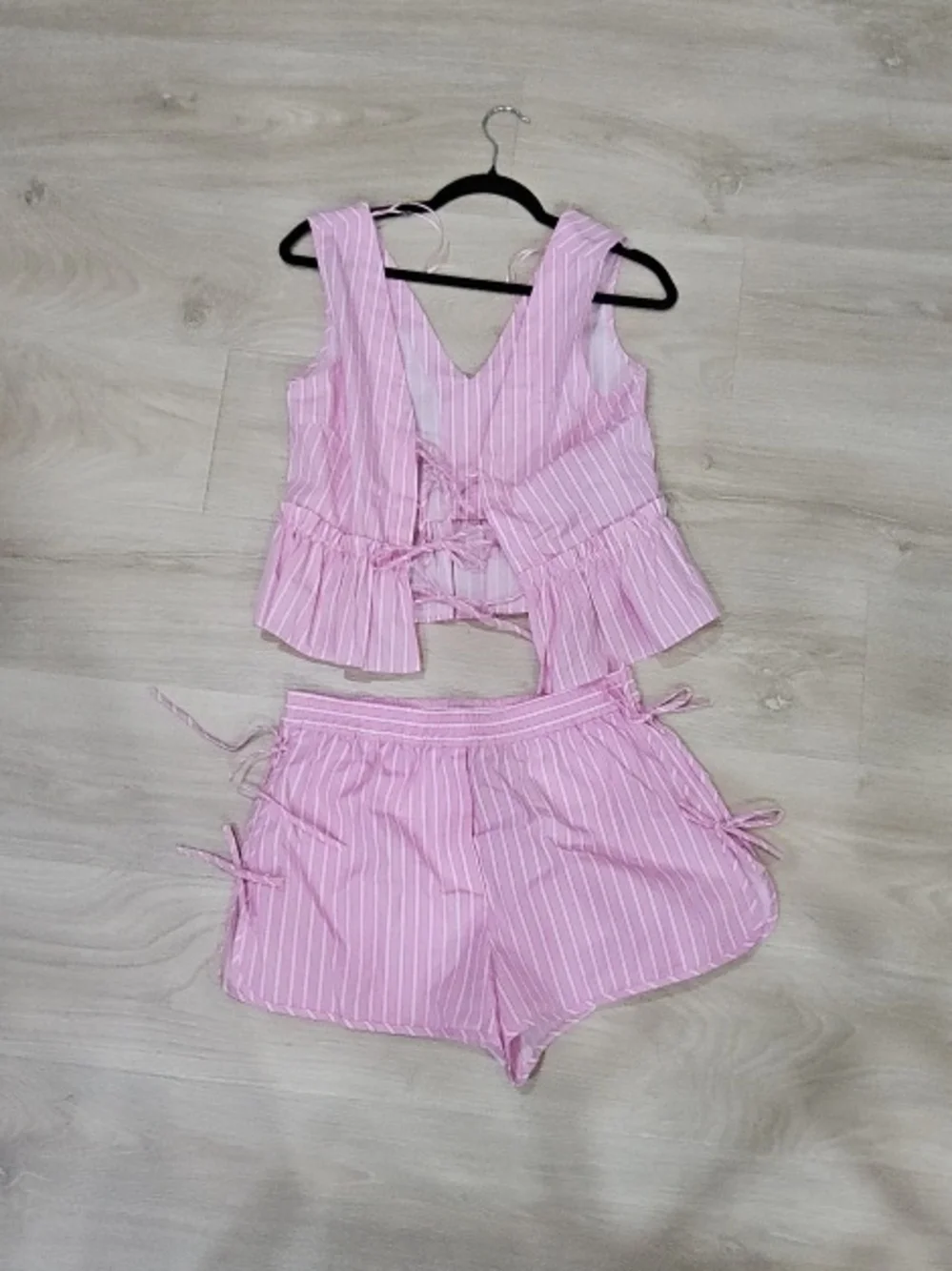 Zara Pink & White Striped Tie-Back Top & Shorts Set
