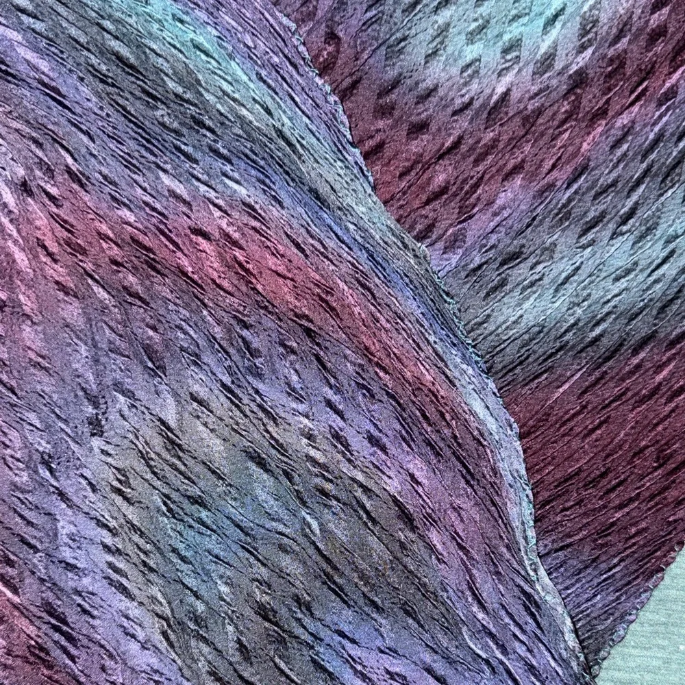 Hand dyed pure 100% silk crinkle Blue and Purple Textured Scarf