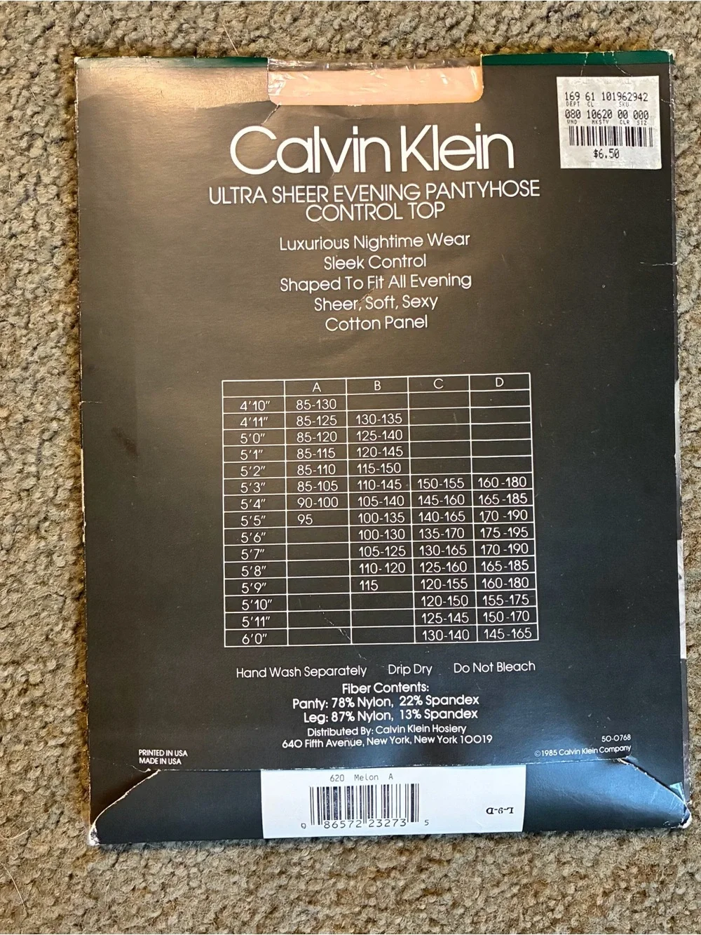 Vintage 80s Calvin Klein Ultra Sheer Evening Pantyhose Melon Size A