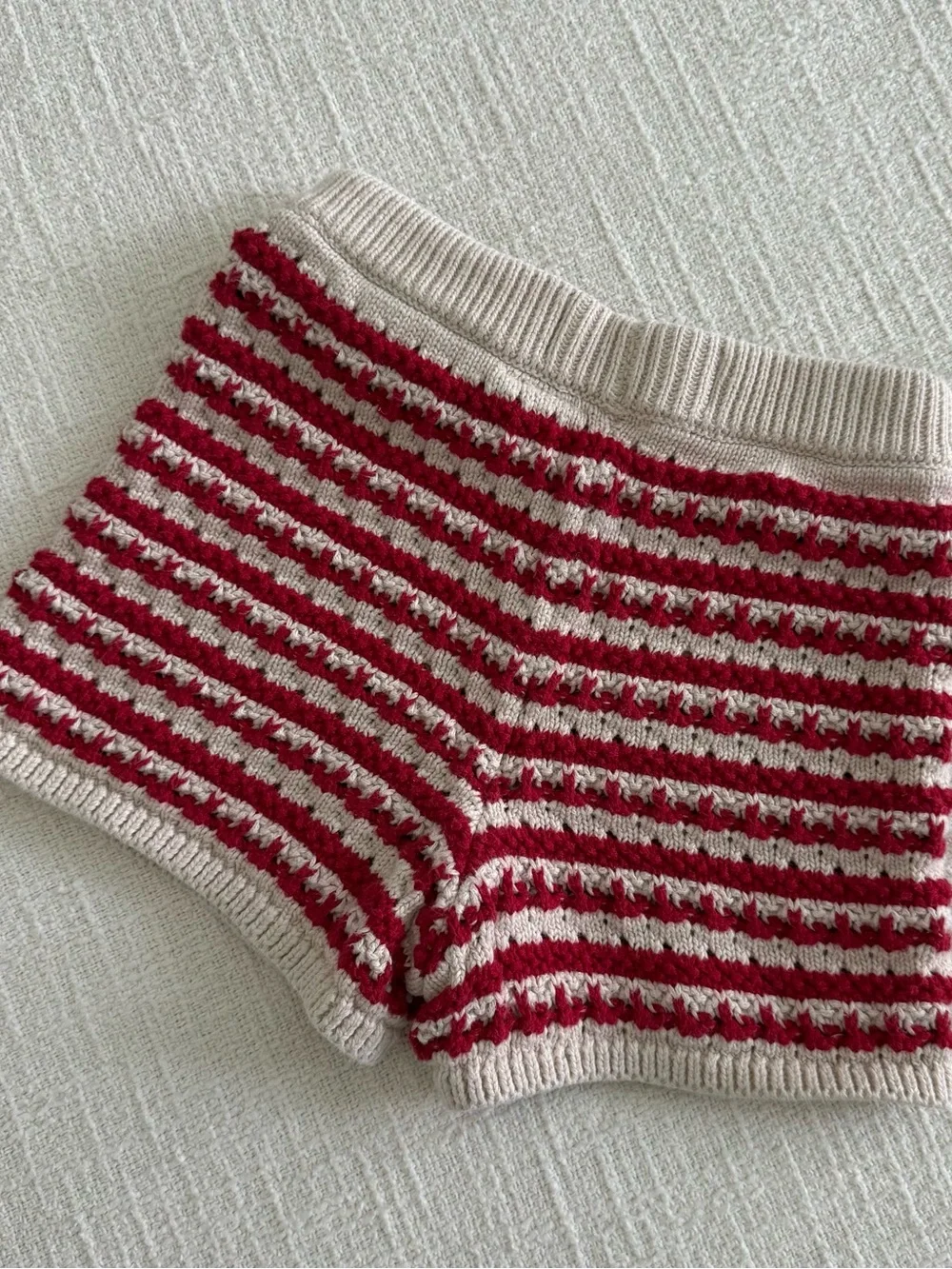 Zara Red and Cream Striped Knit Kids Shorts