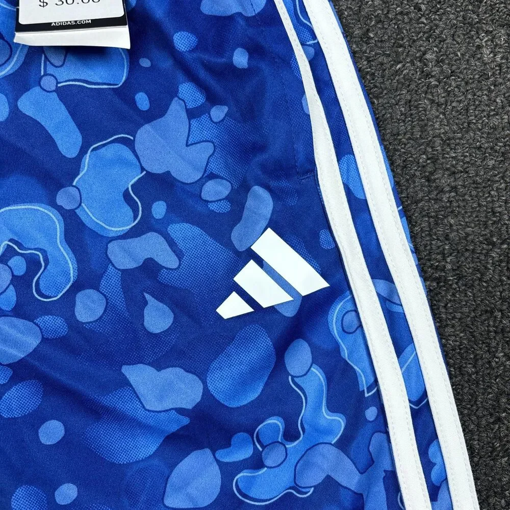 Adidas Boys' Blue Athletic Shorts Black Drawstring Elastic Waist Size Medium
