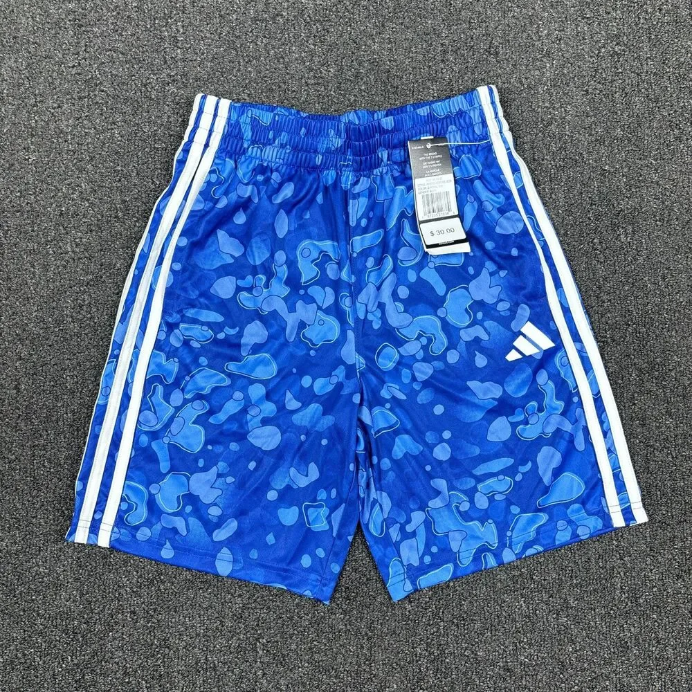 Adidas Boys' Blue Athletic Shorts Black Drawstring Elastic Waist Size Medium