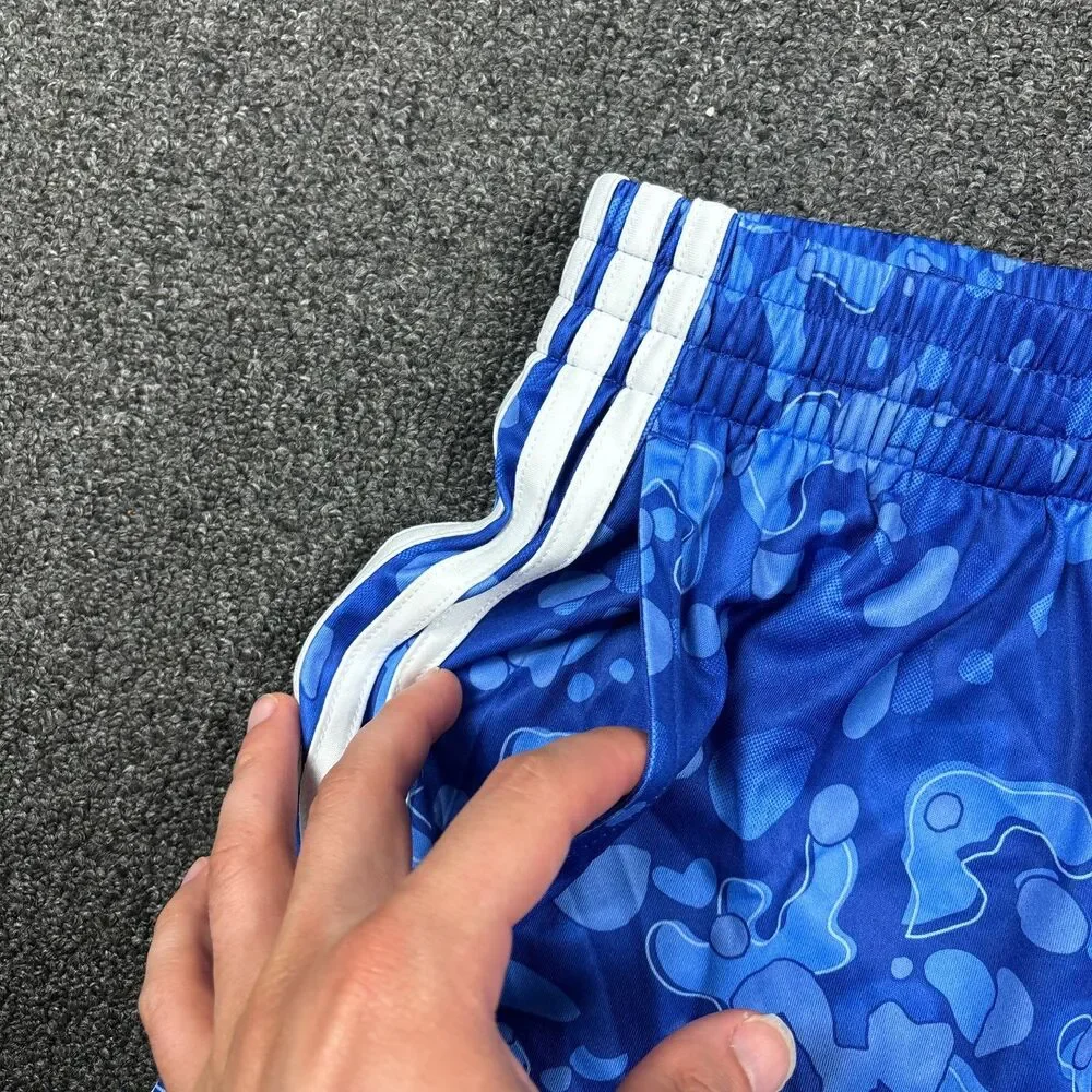 Adidas Boys' Blue Athletic Shorts Black Drawstring Elastic Waist Size Medium