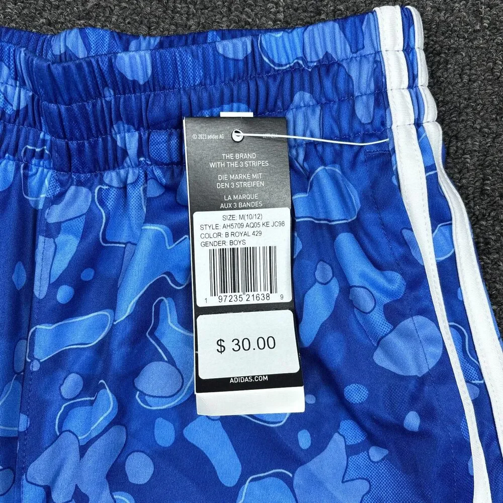 Adidas Boys' Blue Athletic Shorts Black Drawstring Elastic Waist Size Medium