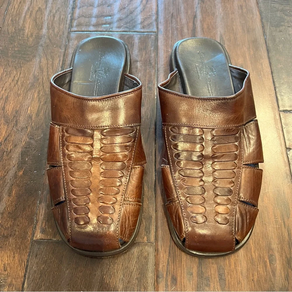 Tommy Bahama Men's Brown Leather Slide Sandals