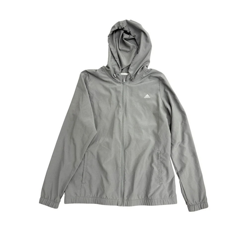 Adidas Golf Mens Large Grey Full Zip Hooded Windbreaker Jacket RN 88387 L