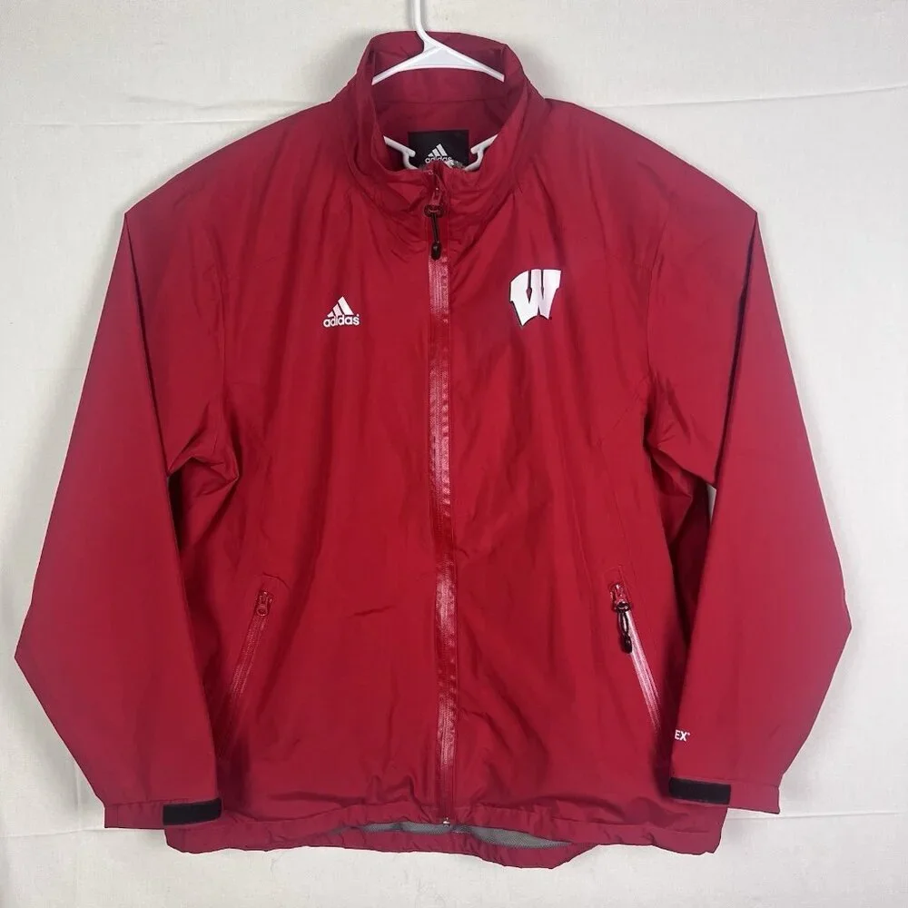 Wisconsin Badgers NCAA Adidas Men's XL Gore-Tex Performance Red Zip‎ Rain Jacket