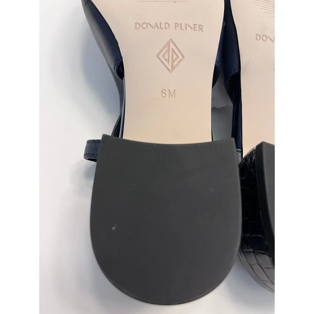 New DONALD PLINER Sz 6M Heels Davina Slingback Navy Blue Croc Embossed Cap Toe