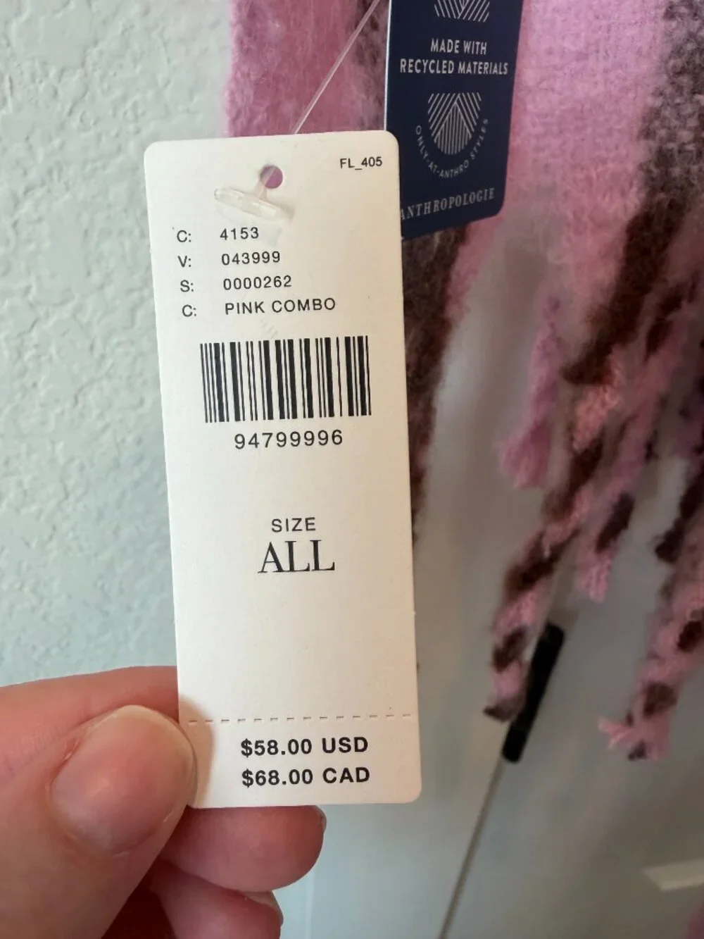 NWT Anthropologie Pink Brown Brushed Woven Scarf