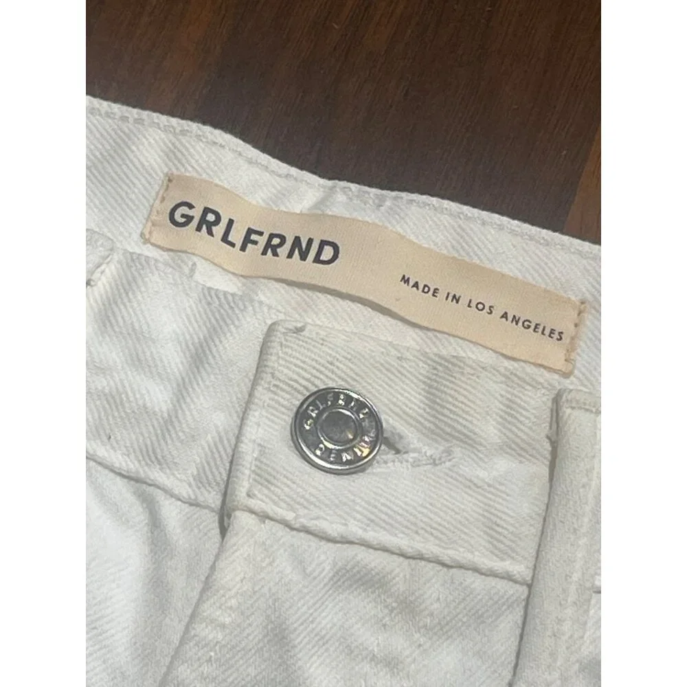 GRLFRND Helena High Rise Cut Off Denim Short in Topanga White 24 Womens Jeans