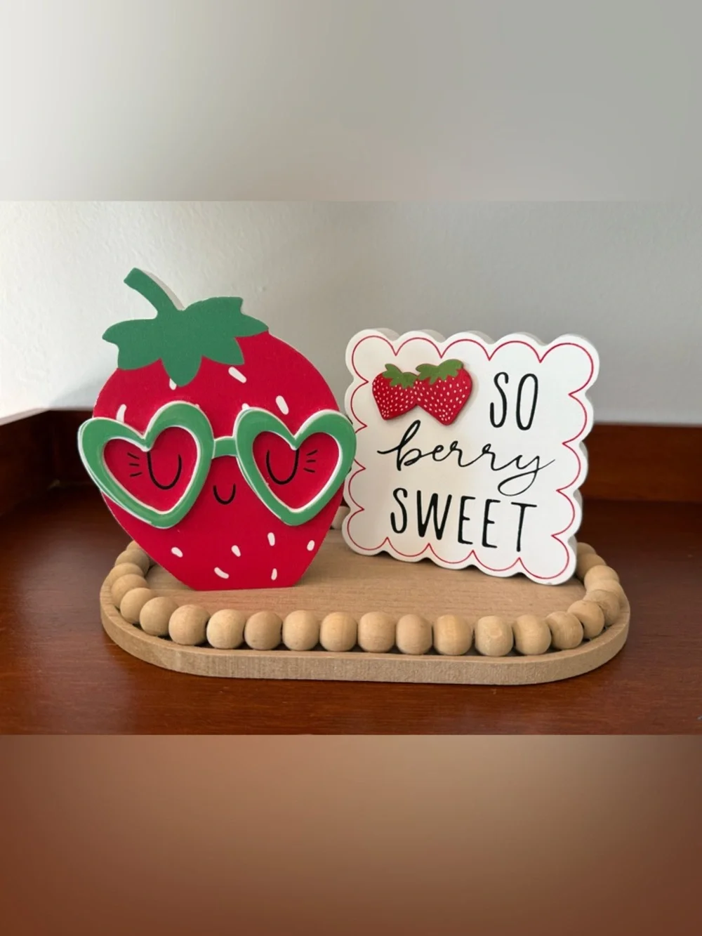 Farmhouse Gift Set Care Package Wooden Beaded Riser Strawberry Decor Berry Sweet