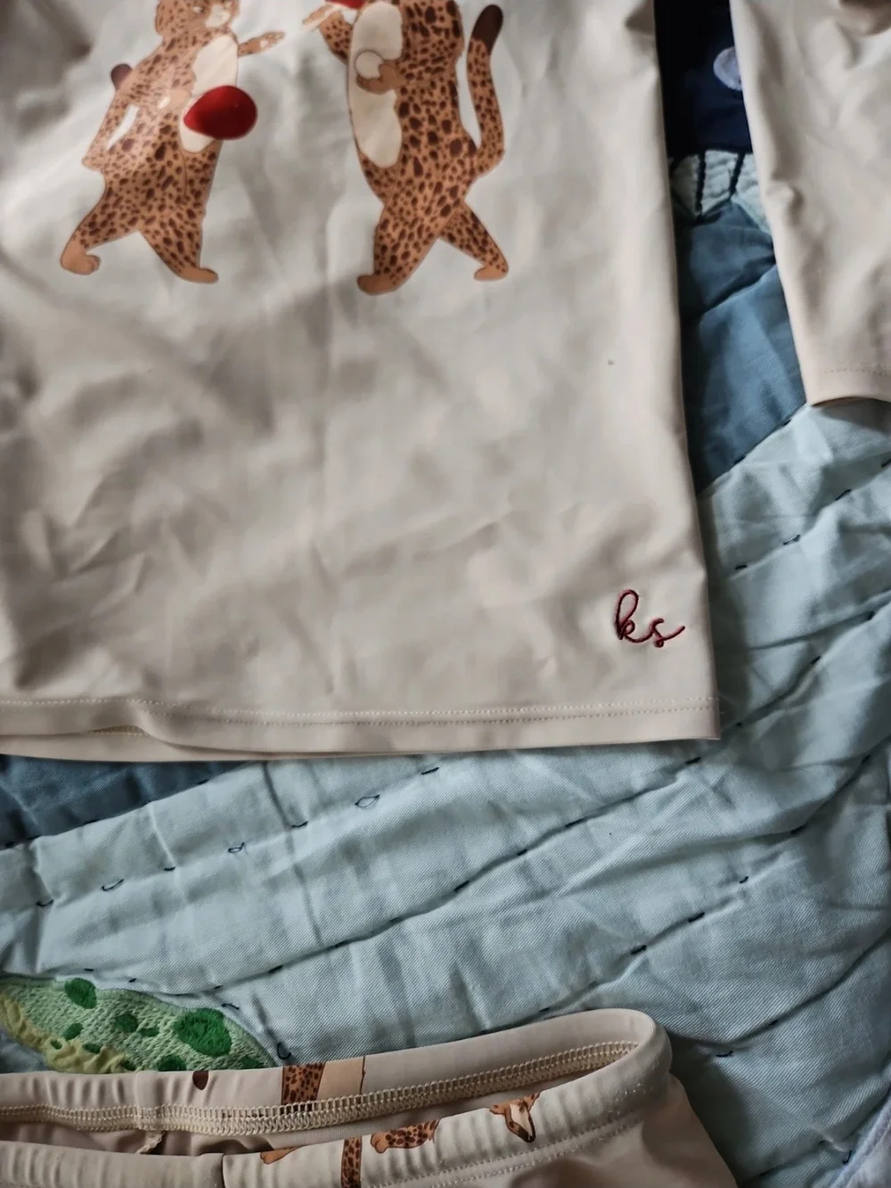 Kids Beige Leopard Ping Pong Rashguard Set - Long Sleeve Top & Swim Shorts