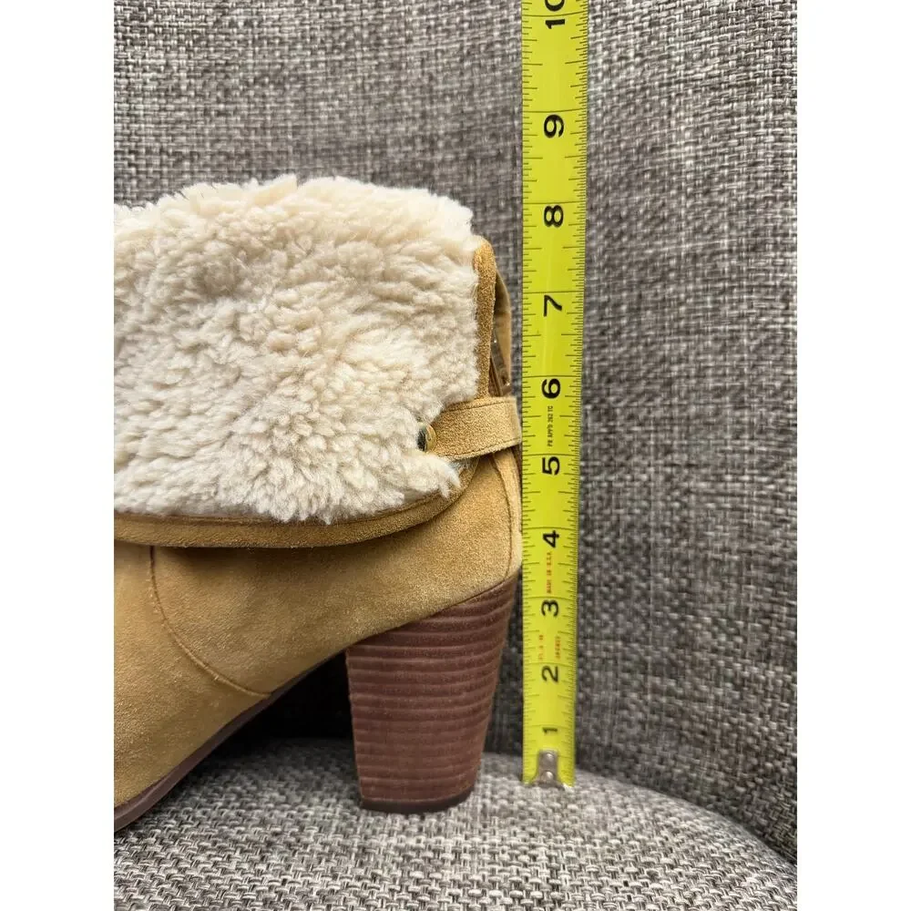 Tommy Hilfiger Katelynn Tan Suede Faux Fur Cuff Heel Booties Ankle Boots 8.5M