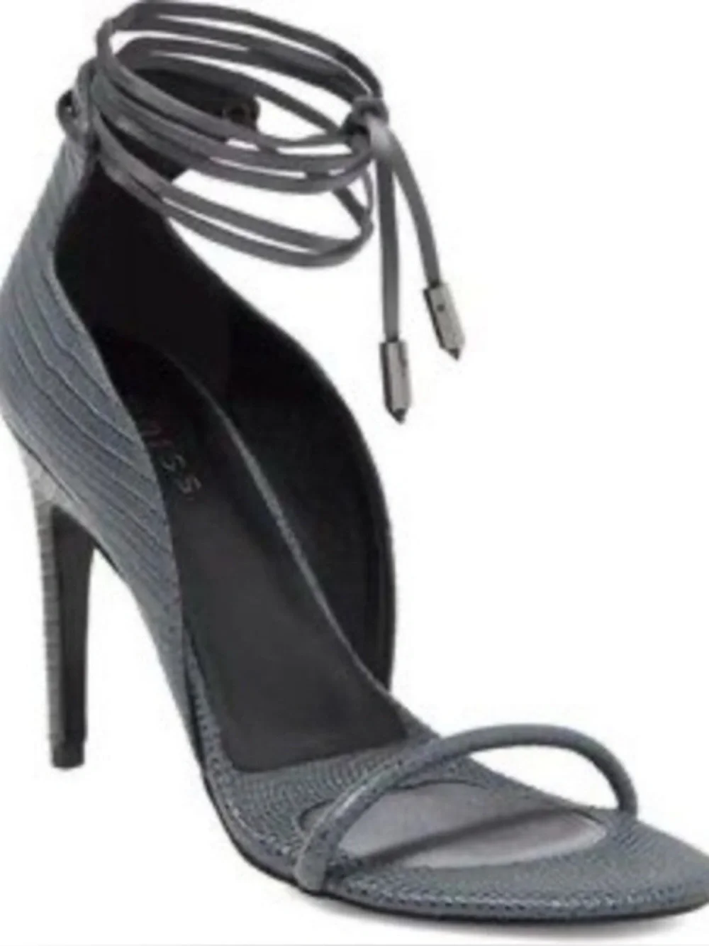 REISS Coco Ankle Tie Lizard Embossed Leather Sandals Heels Grey 37 US 6.5 / 7