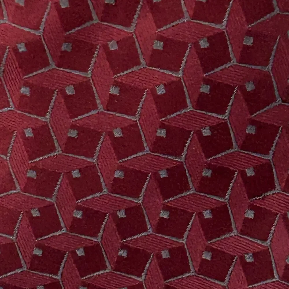 Giorgio Armani maroon wine 100% silk tie geometric pattern luxury men’s accent