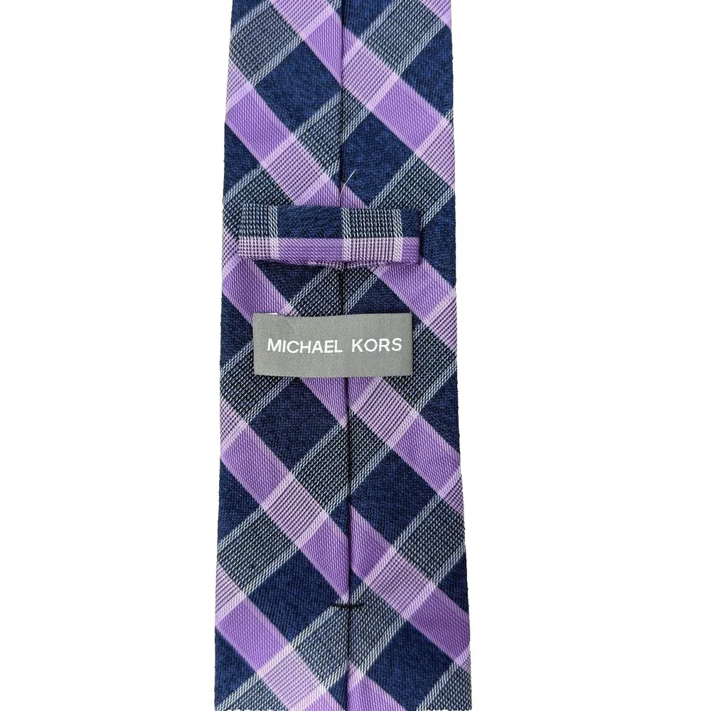 Michael Kors Plaid Silk Tie Purple‎ Blue Gray Classic Mens 57.5x3