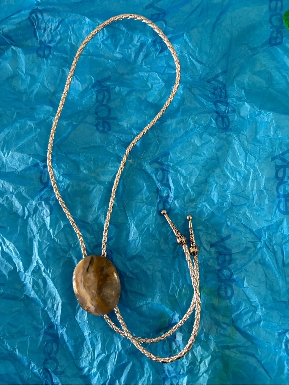 Polished Agate Oval Bolo Tie - Gray and Brown