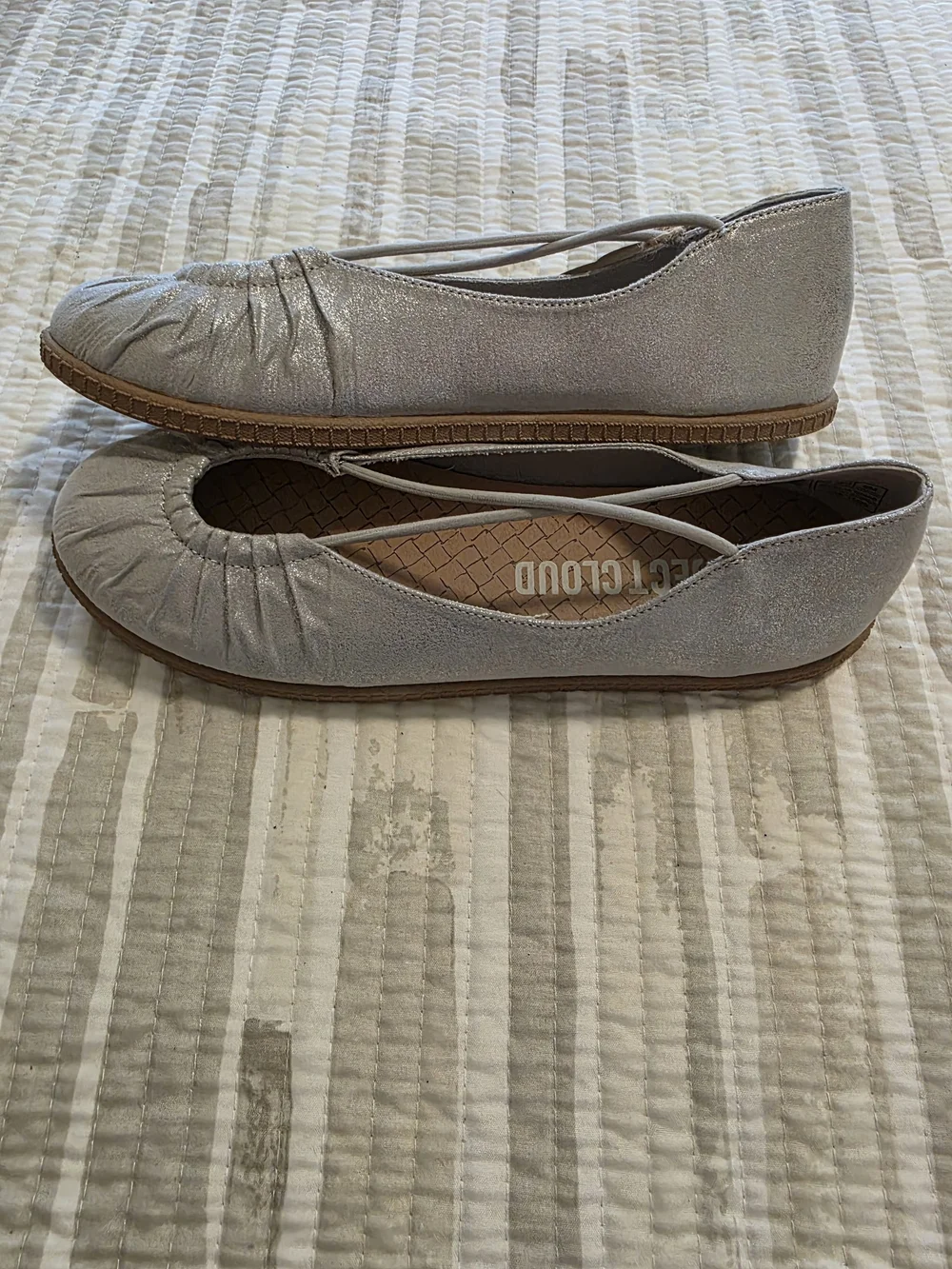 Project Cloud Silver Glitter Ballet Flats with Cross Elastic Straps