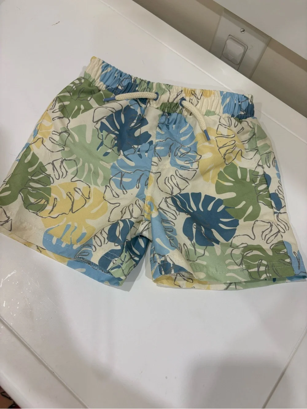 Nicole Miller Kids Tropical Leaf Swim Trunks - Blue Green Yellow