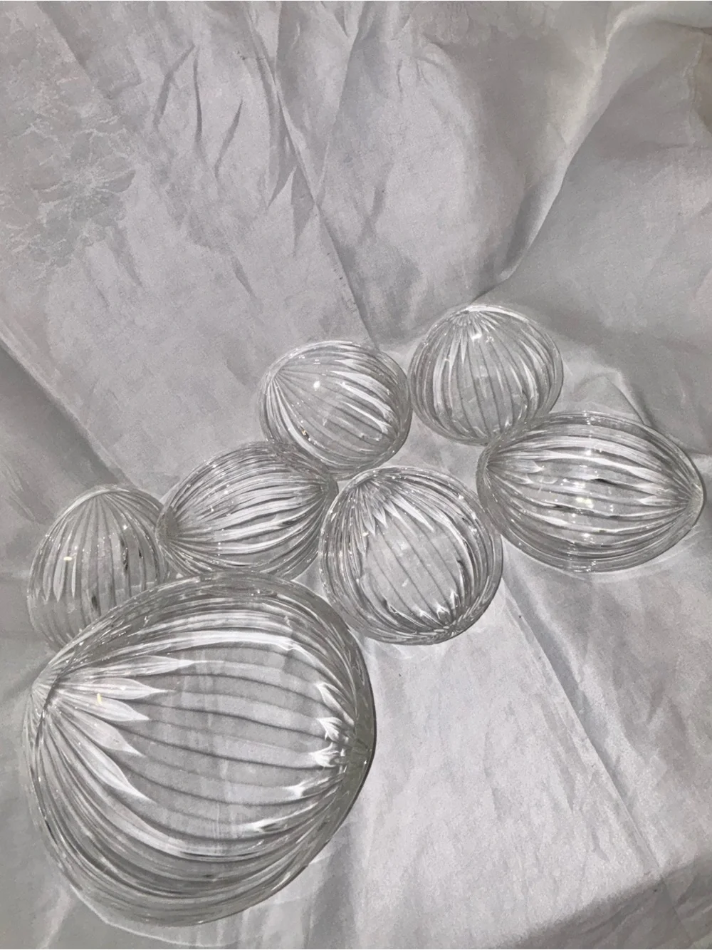 Vintage Clear Optic Swirl Glass Serving Bowl Set 7 Piece Mid Century Style