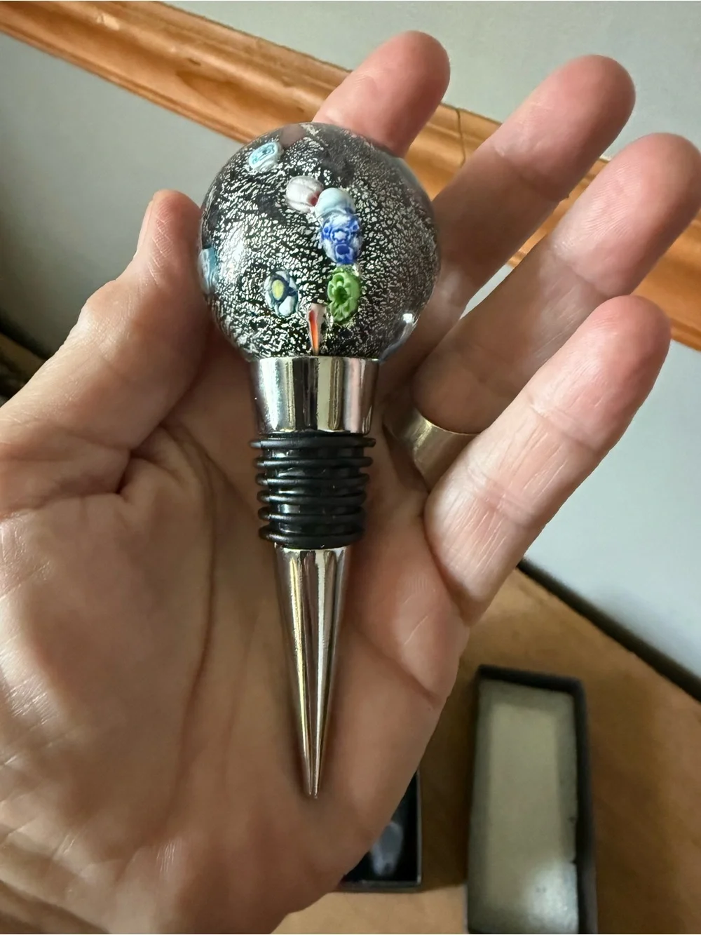 Vintage Murano Style Millefiori Art Glass Wine Bottle Stopper