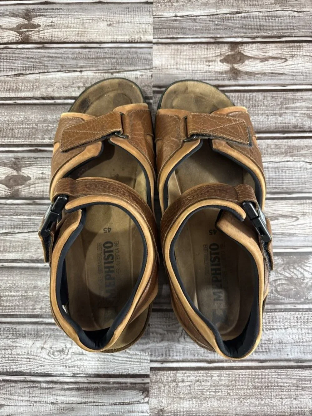 Mephisto Men’s Size 45 EU Size 12 US Leather  Chestnut Shark Sandals