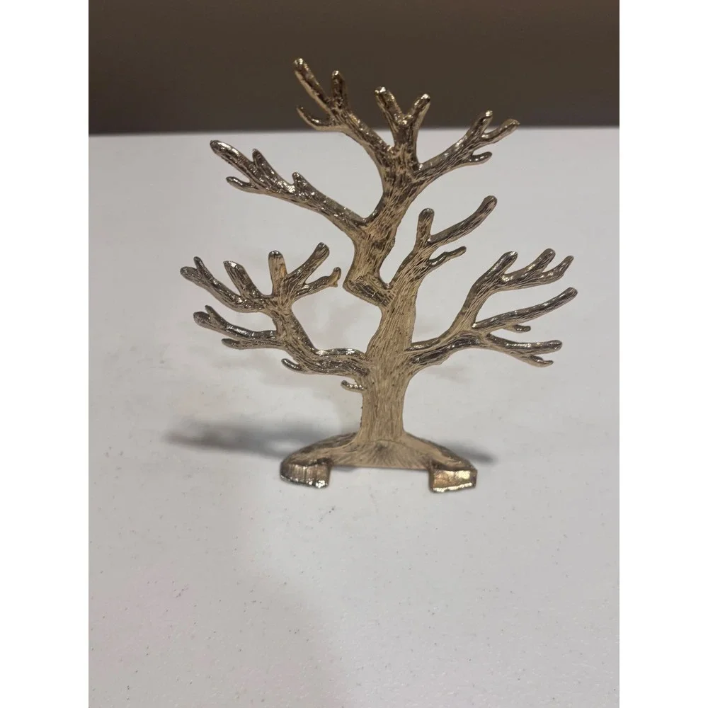 Gold Metal Jewelry Tree Stand Textured Branch Display Organizer 7 Inch