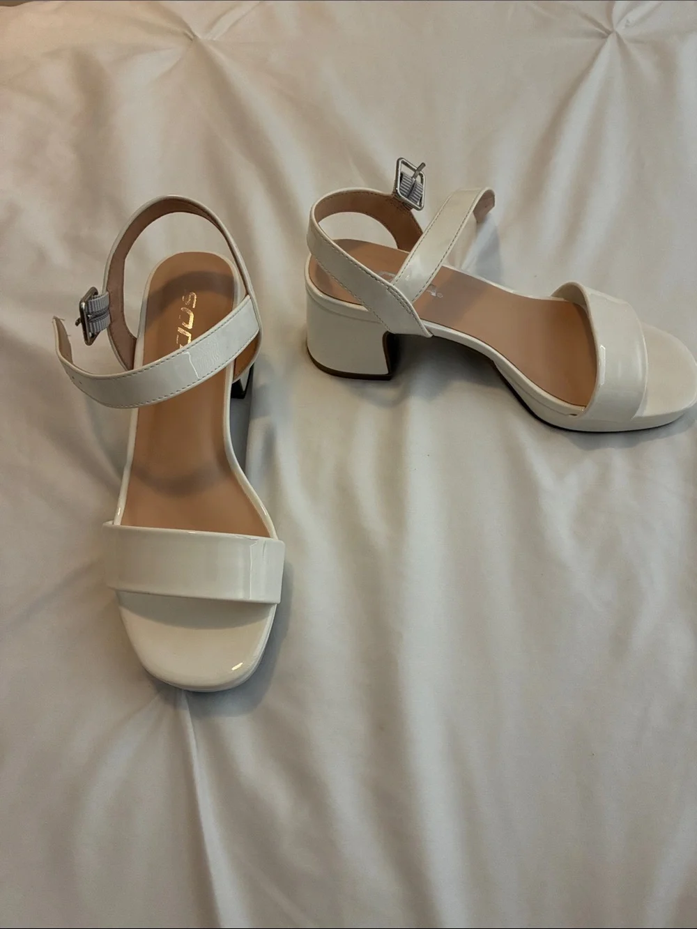 White Patent Block Heel Sandals - girls