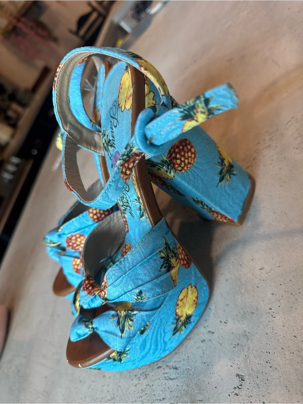 Penny Loves Kenny Turquoise Pineapple Block Heel Sandals