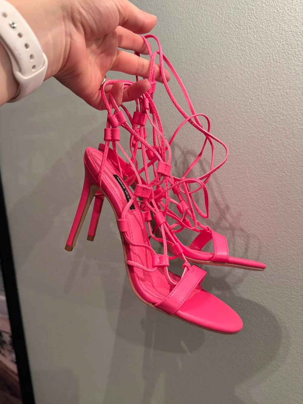 Nine West Hot Pink Lace-Up Stiletto Sandals