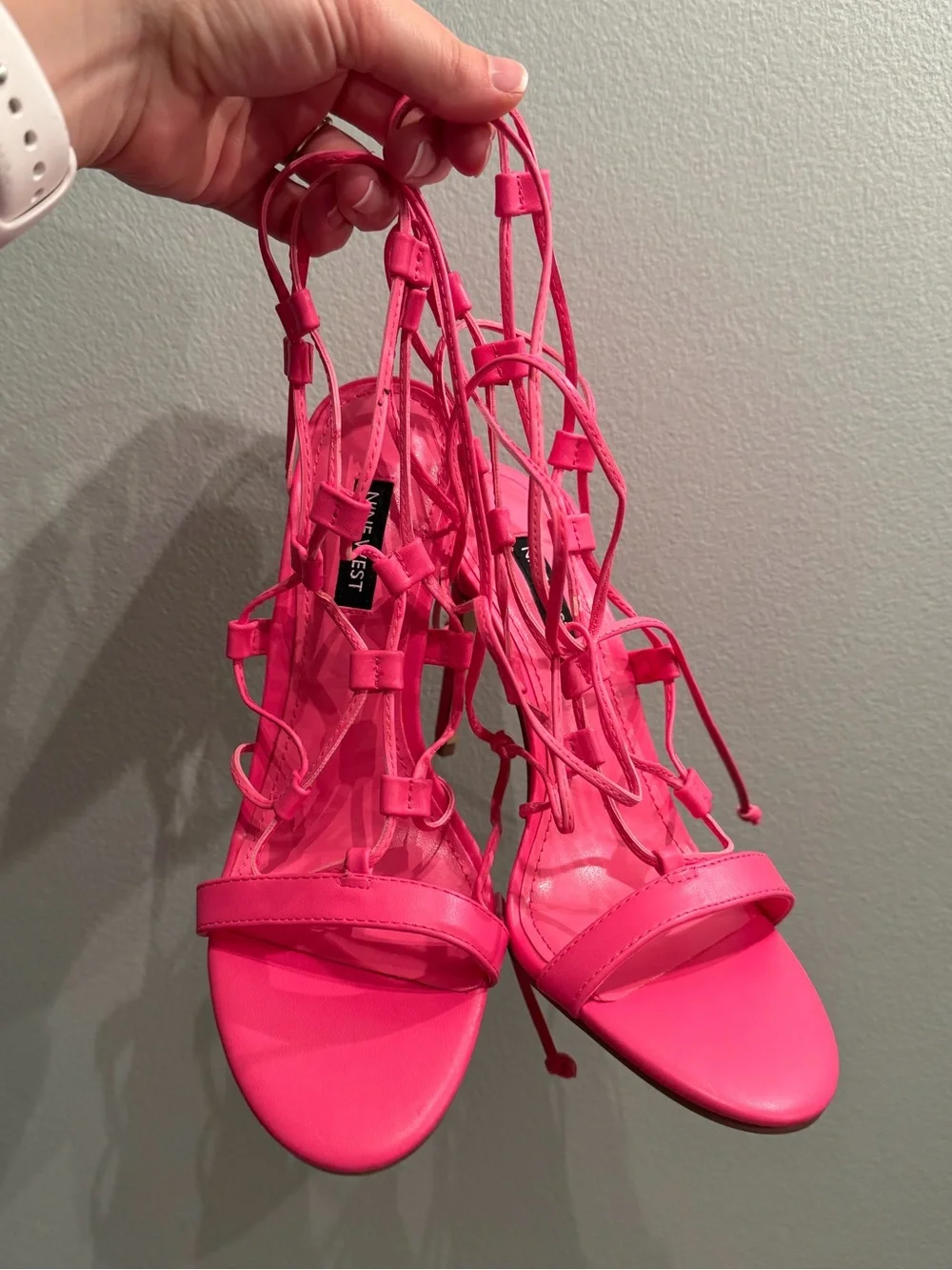 Nine West Hot Pink Lace-Up Stiletto Sandals
