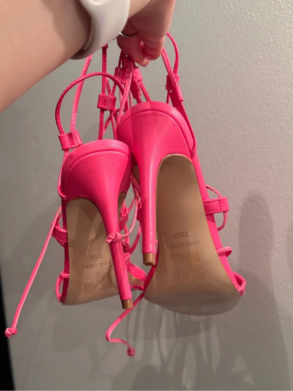 Nine West Hot Pink Lace-Up Stiletto Sandals