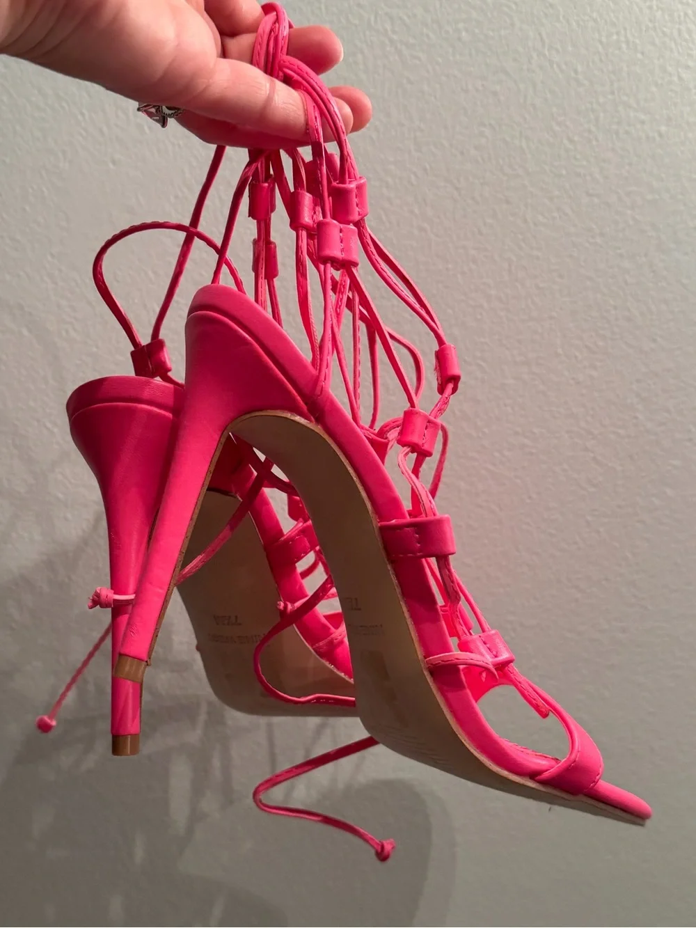 Nine West Hot Pink Lace-Up Stiletto Sandals