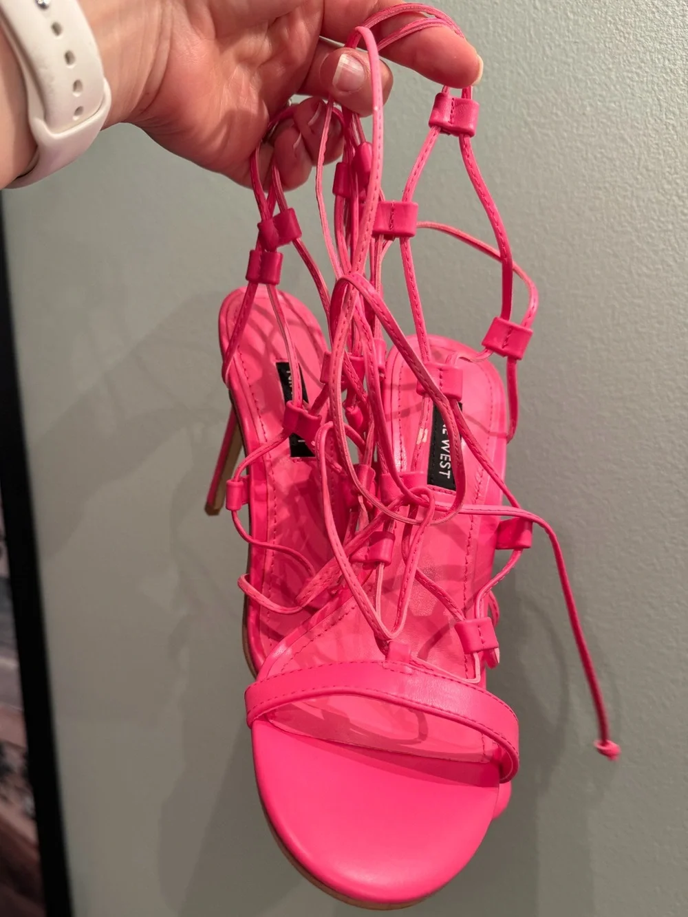 Nine West Hot Pink Lace-Up Stiletto Sandals