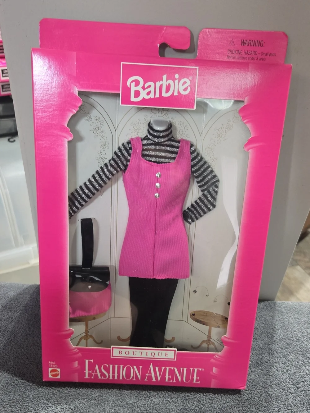 Vintage 1997 Barbie Boutique Fashion Avenue Pink Jumper Striped Shirt NIB 18136