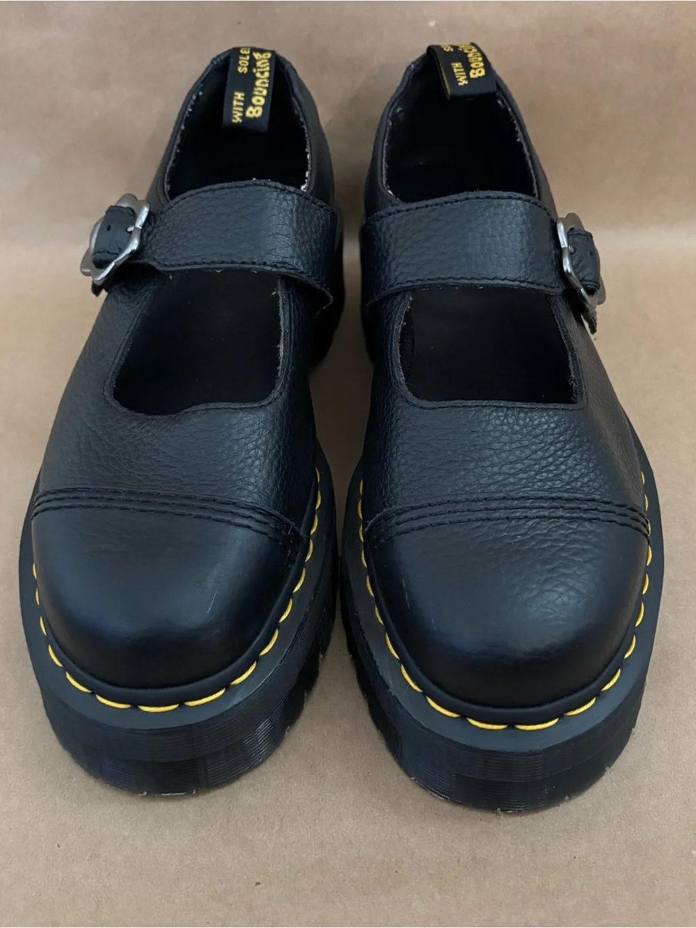 Dr Martens Addina Flower Buckle Leather Platform Shoes