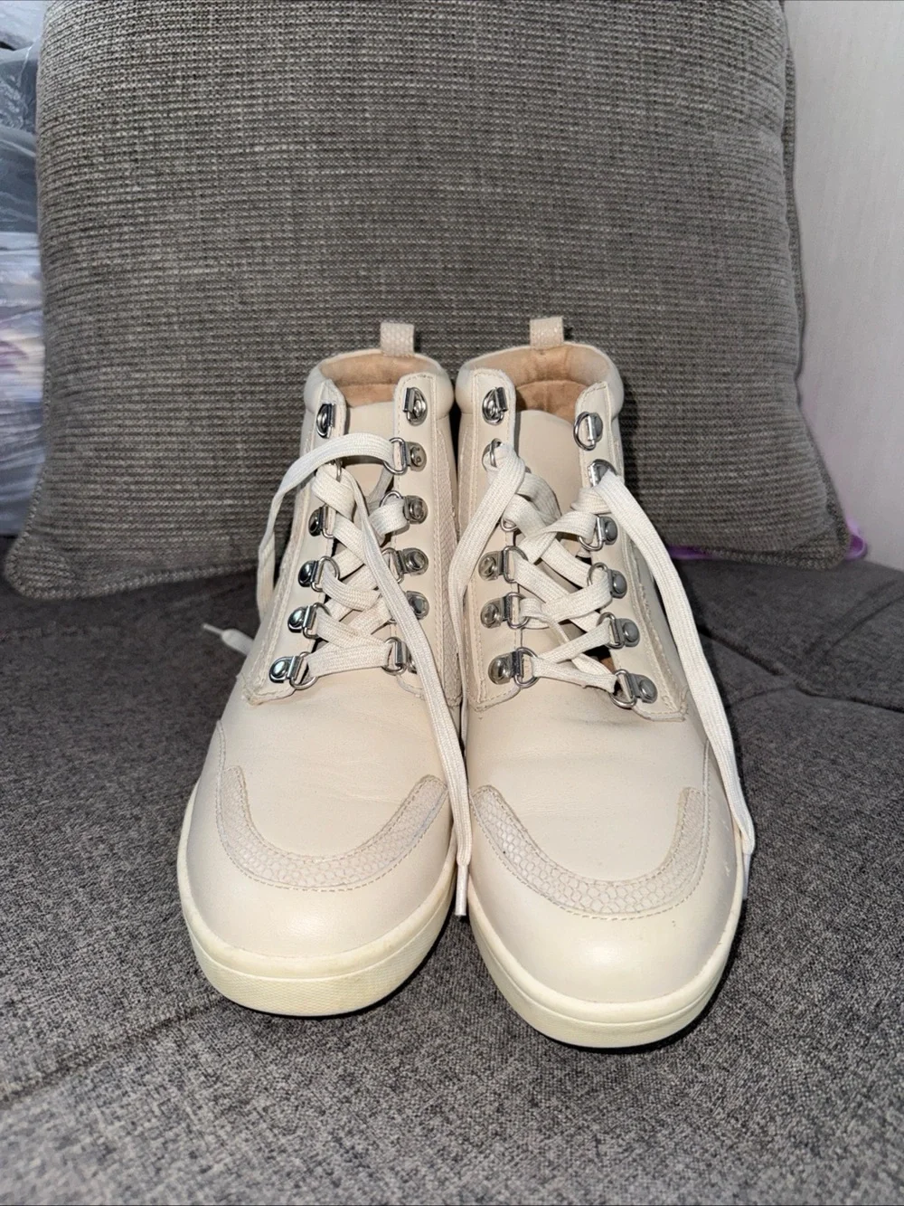 Vionic Jordy Leather Hiker Wedge Boots Ankle High Top 10.0 Cream Gorpcore