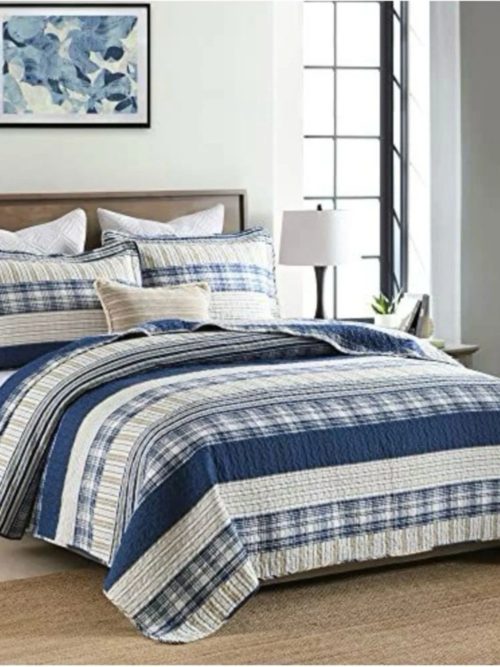 Coastal Stripe Quilted Bedding Set - Blue & White