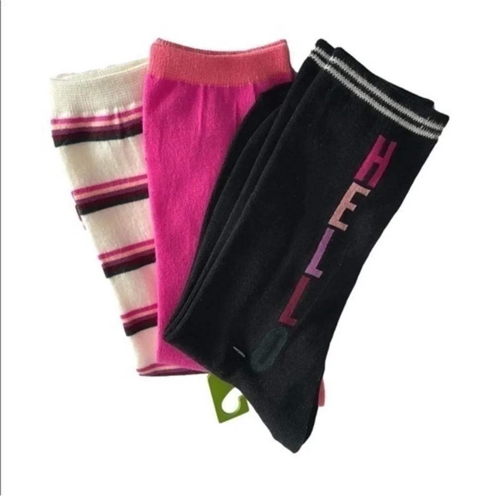 Kate Spade Crew Socks 3 Pair Set HELLO Pink Striped Women’s One Size NWT
