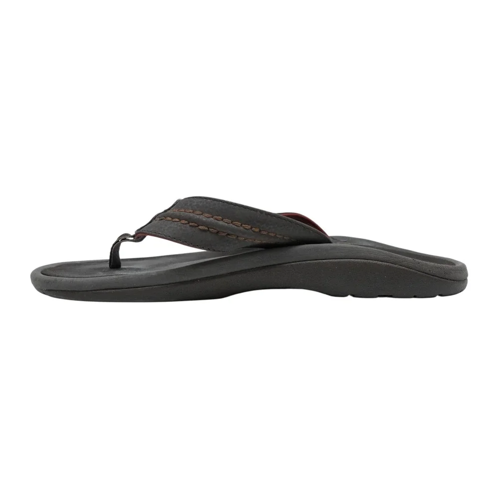 OluKai Ohana Flip Flops Mens 12 Dark Java Brown Beach Comfort Logo Sandals
