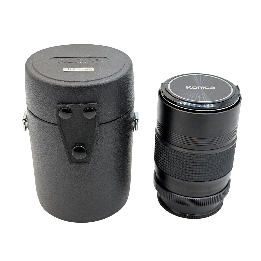 Konica Hexanon AR 135mm F3.5 Telephoto Prime Lens with Case and Caps Japan