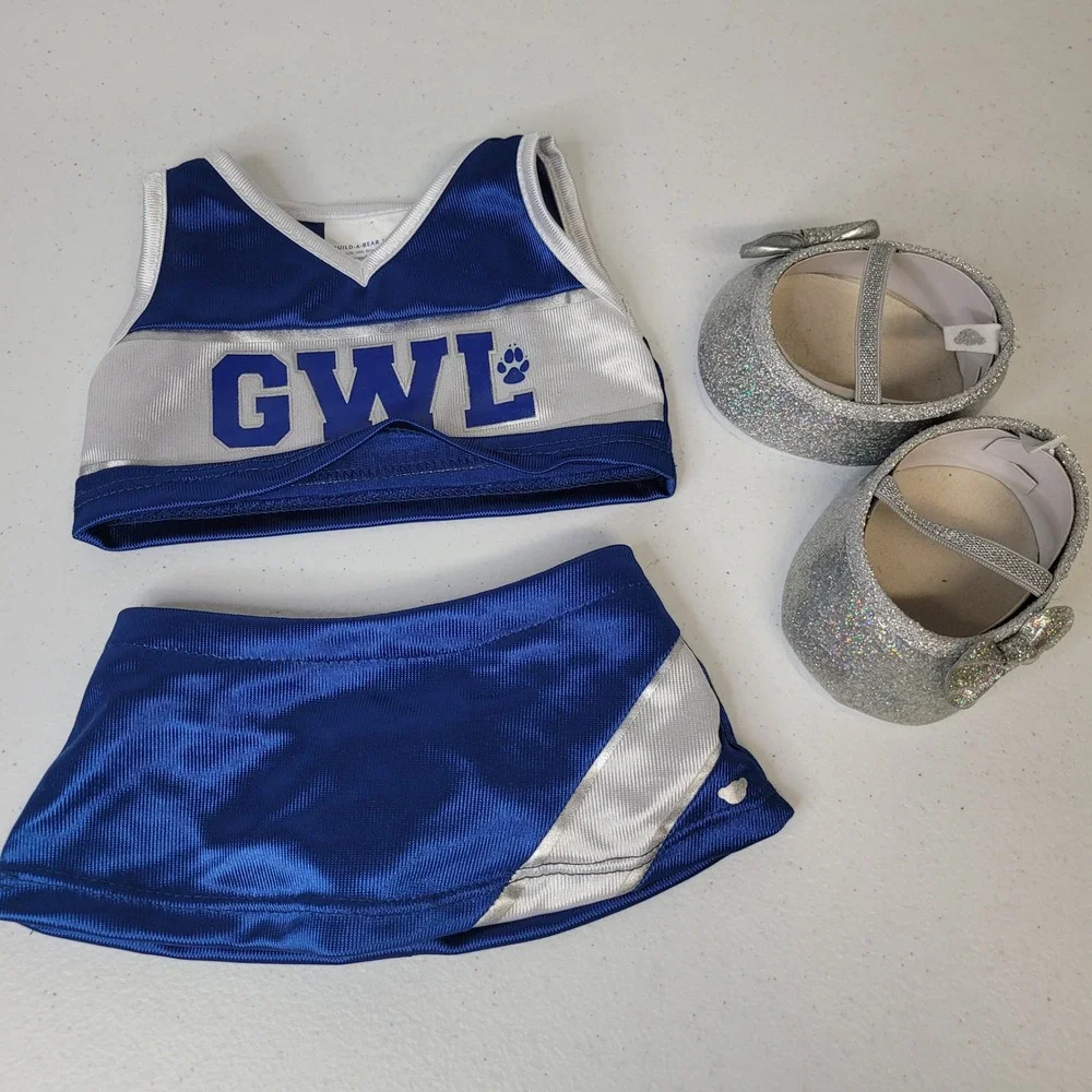 Build A Bear BAB GWL Great Wolf Lodge Cheerleader Outfit Blue Silver with Shoes‎