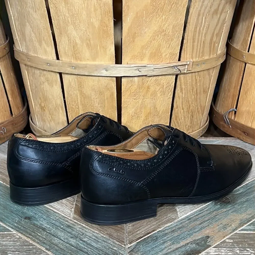 Clarks Kalden Edge Brogue Black Leather Derby Oxfords Shoes Mens Size 9