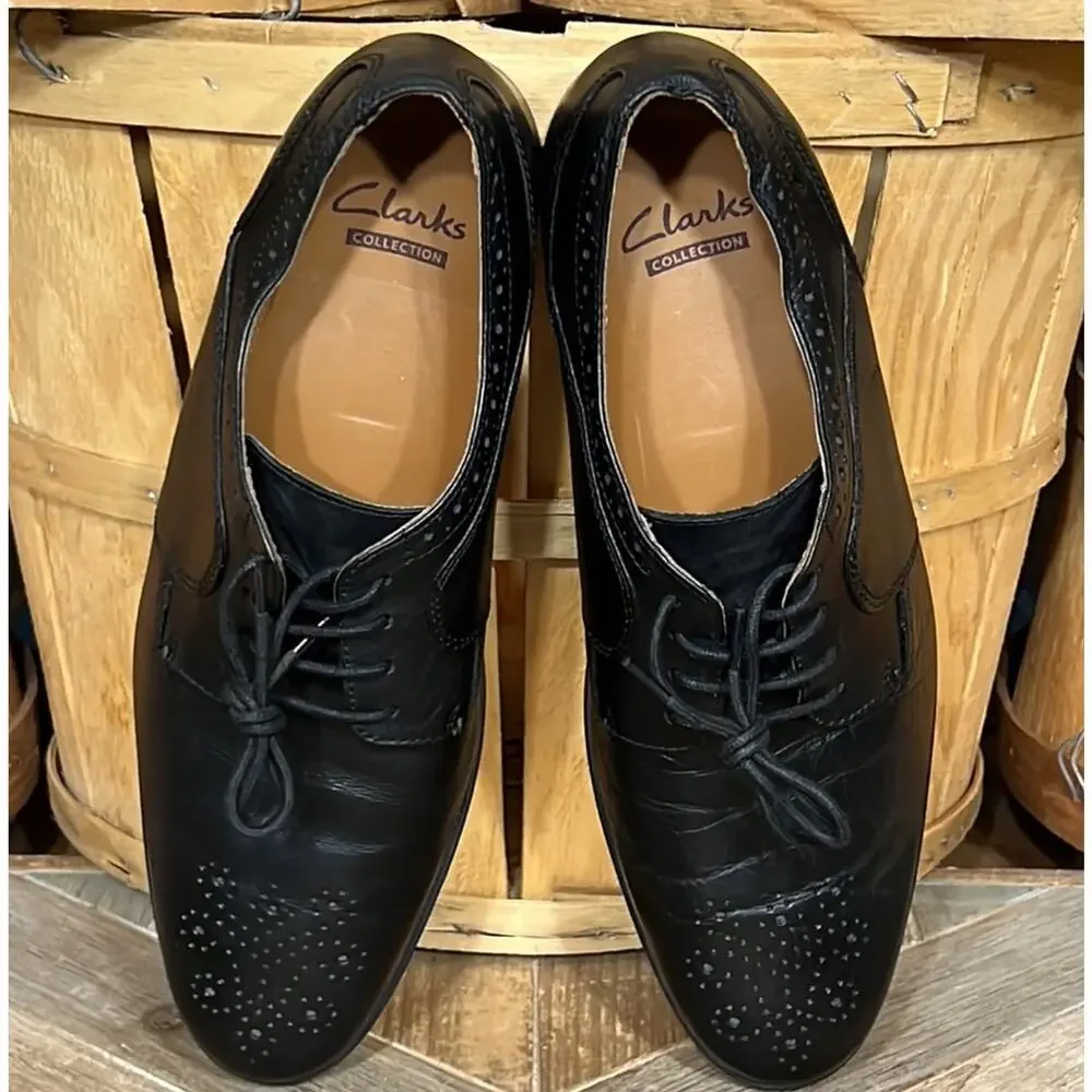 Clarks Kalden Edge Brogue Black Leather Derby Oxfords Shoes Mens Size 9
