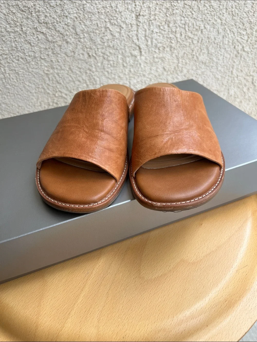 Sofft Tan Leather Slide Sandals