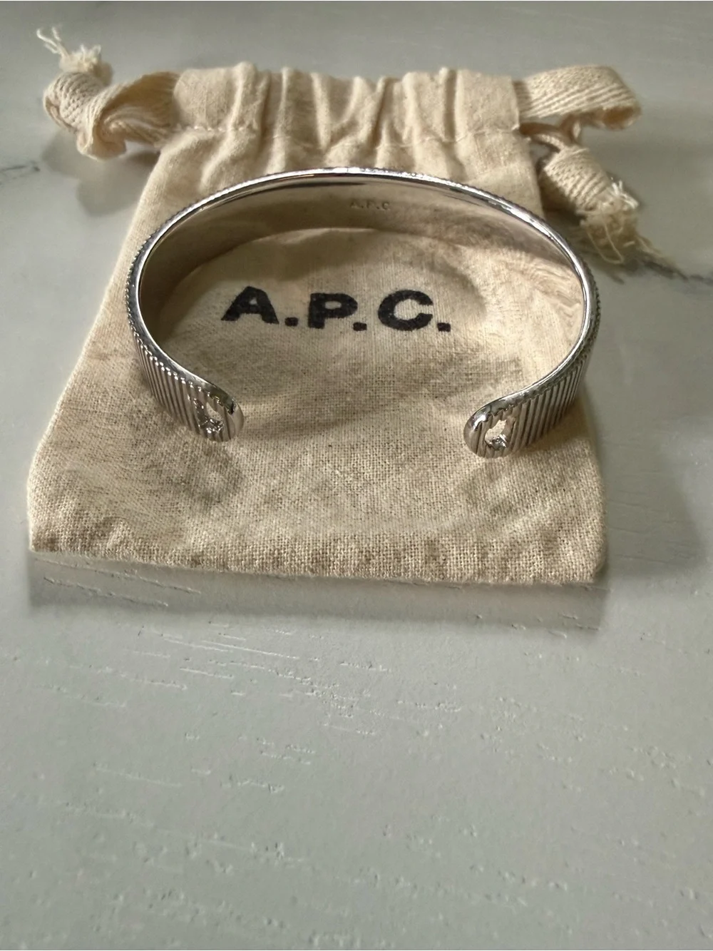 NWOT A.P.C. Silver Ribbed Cuff Bracelet Unisex