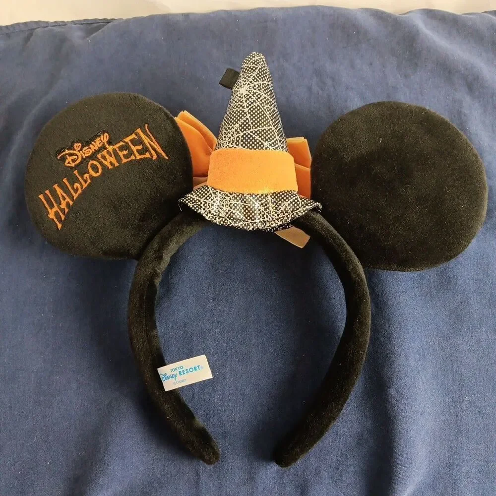 Tokyo Disney Resort Halloween Minnie Mouse Headband Witch Hat Orange Bow Purple