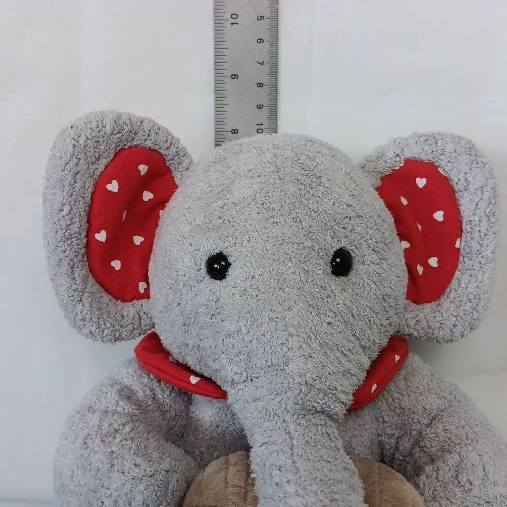 Commonwealth Elephant Nuts About You Grey Sitting Plush Red White Hearts Toy