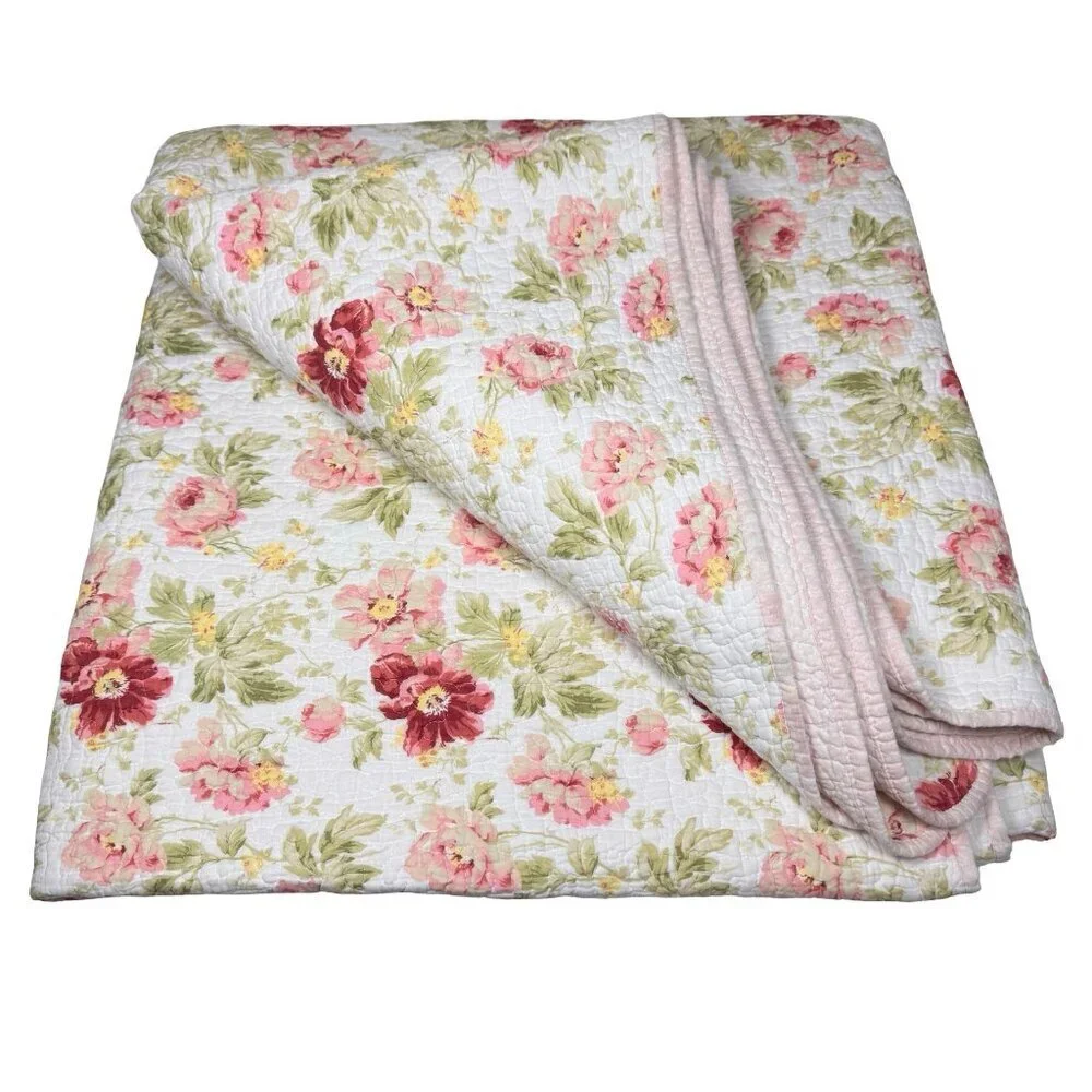 VTG Laura Ashley Reversible Floral Quilt Bedspread Coverlet Queen Cottage Boho